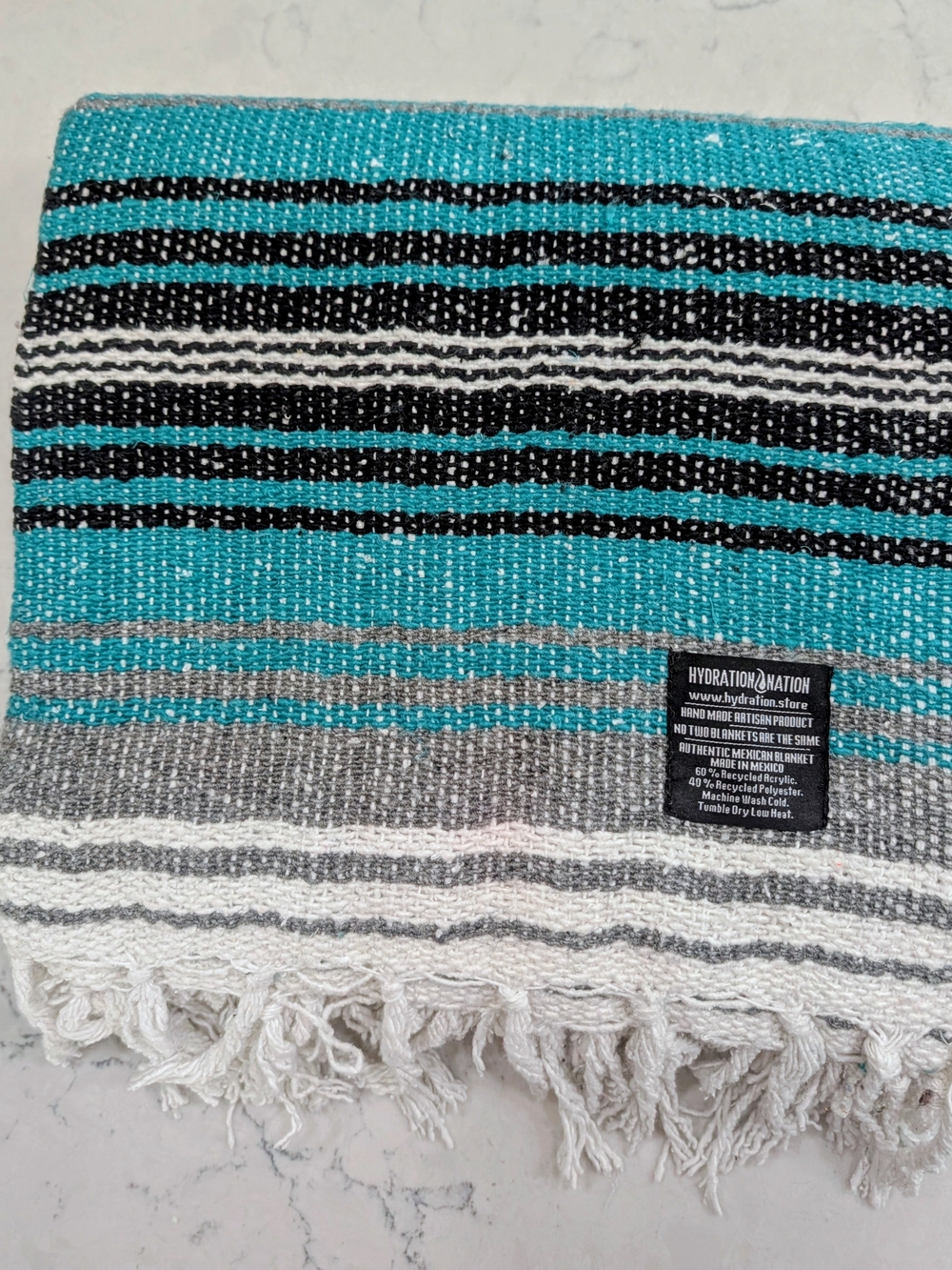 Hydration Nation Authentic Mexican Blanket Teal And Gray, 50x70in